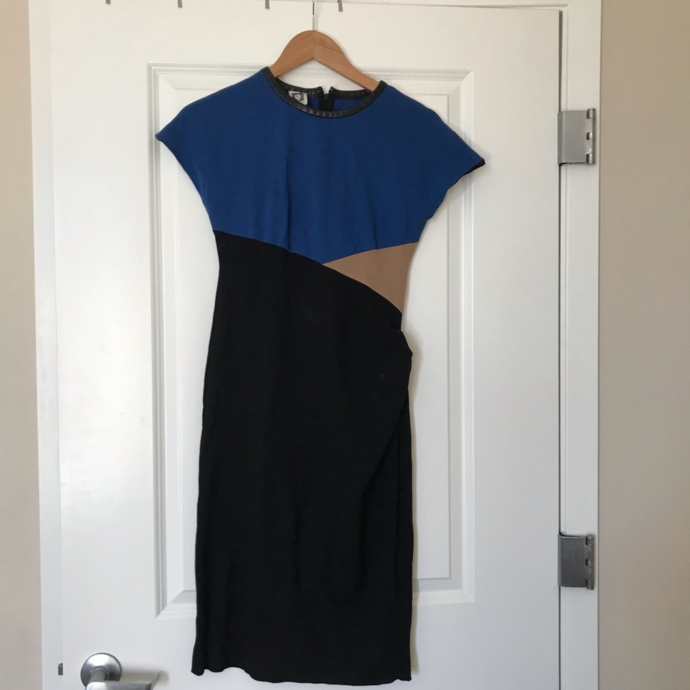 Leather detail block color dress